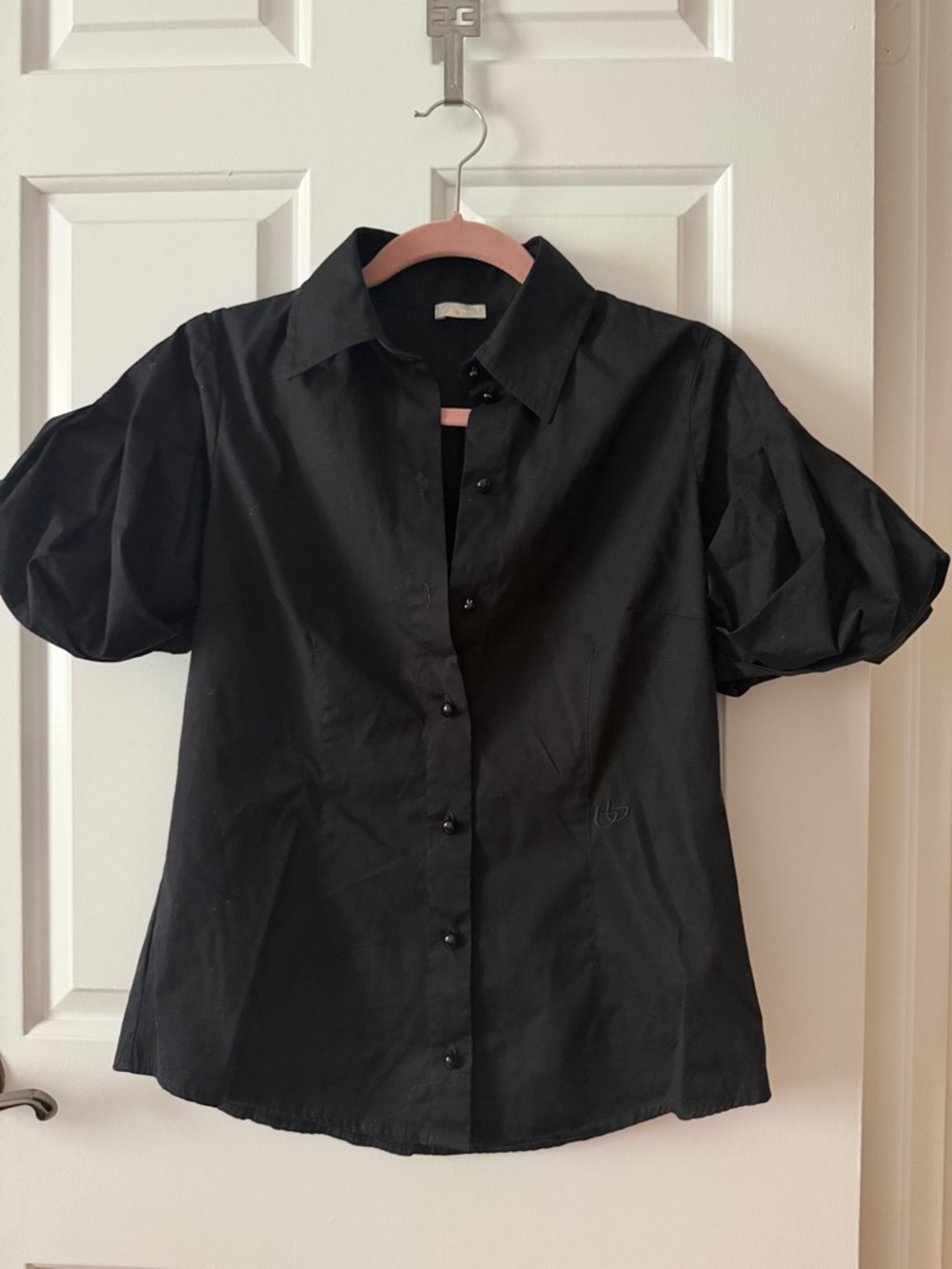 BU Byblos Black Puff-Sleeve Button Down Blouse Size 44/8